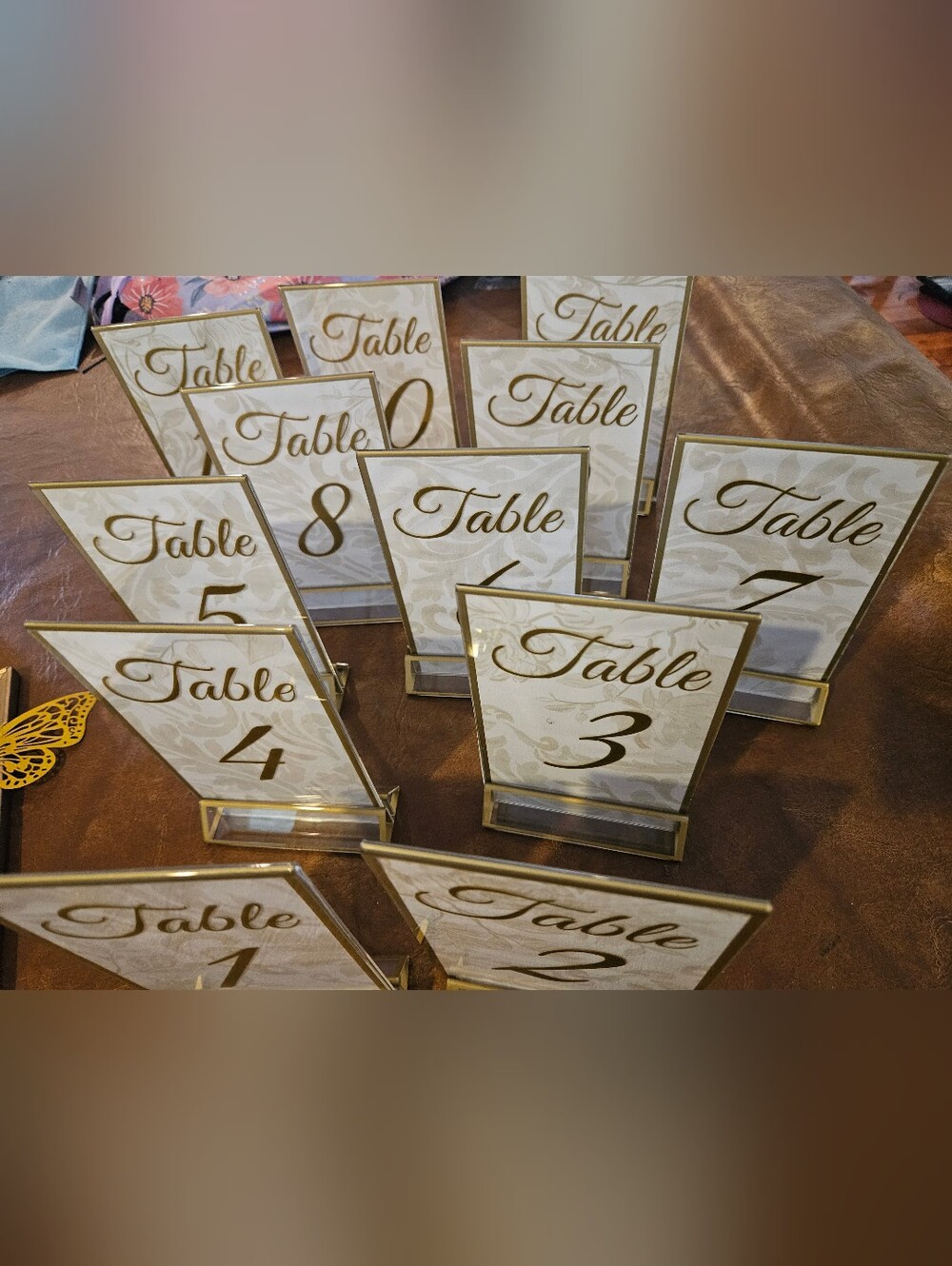 Elegant Gold Wedding Table Number Holders (Set) - Off-white and Gold